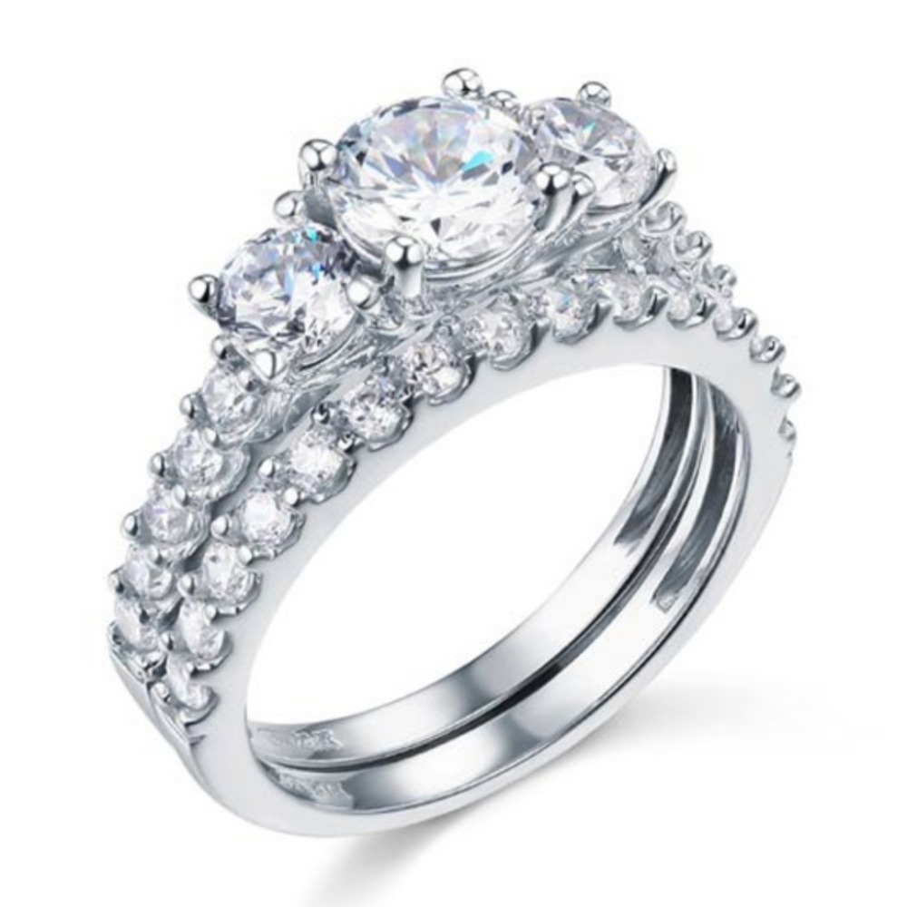 14k Solid White Gold 3Ct  2pc Set Engagement Ring